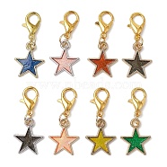 Star Alloy Enamel Pendants Decorations, with Alloy Lobster Claw Clasps, Mixed Color, 28mm, 8pcs/set(HJEW-JM01070)