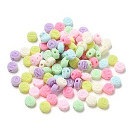 Flocky Acrylic Beads, Flat Round with Letter, Mixed Color, 10x9.5x6mm, Hole: 2.1mm(OACR-C018-02)