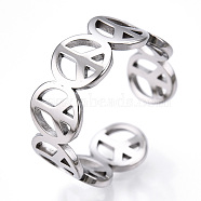 304 Stainless Steel Peace Sign Open Cuff Ring for Women, Stainless Steel Color, US Size 6 1/4(16.7mm)(RJEW-T027-08P)