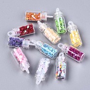Glass Wishing Bottle Pendant Decorations, with Star Glitter Sequins/Paillette inside, with Plastic Plug, Mixed Color, 27~29x11mm, Hole: 2.5mm(X-GGLA-S036-05)