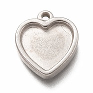 304 Stainless Steel Pendant Cabochon Settings, Heart, Stainless Steel Color, Tray: 9.5x11mm, 16x14.5x3mm, Hole: 1.5mm(STAS-H126-23P)