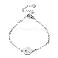 201 Stainless Steel Link Bracelets with Cable Chains, Flat Round, 7-1/4 inch(18.5cm)(BJEW-P297-01P-E)