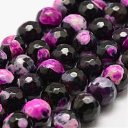 Faceted Natural Fire Crackle Agate Beads Strands, Round, Dyed & Heated, Mauve, 12mm, Hole: 1.5mm, about 30~32pcs/strand, 14 inch(35.6cm)(G-F447-12mm-A08)