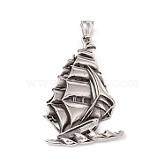 304 Stainless Steel Pendants, Sailing, Antique Silver, 55.5x38x5.5mm, Hole: 8x4mm(STAS-E158-45AS)