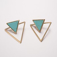 Synthetic Turquoise Ear Studs, with Brass Findings, Triangle, Golden, 37x33x1.5~3mm, Pin: 0.7mm(EJEW-G147-C02)