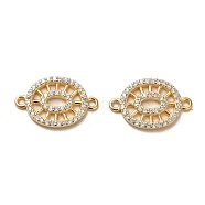 925 Sterling Silver Connector Charms, with Clear Cubic Zirconia, Oval, Real 18K Gold Plated, 12x19x1.8mm, Hole: 1.4mm(STER-H110-11G)