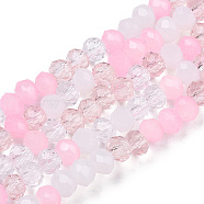 Glass Beads Strands, Faceted, Rondelle, Pink, 3x2.5mm, Hole: 0.6mm, about 153~158pcs/strand, 14.96 inch~15.28 inch(38~38.8cm)(X1-EGLA-A034-M2mm-02)