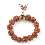 Mala Beads Bracelet, Round Natural Rudraksha Beaded Stretch Bracelet for Women, with Plastic Beads, Coconut Brown, Inner Diameter: 2-5/8 inch(6.6~6.8cm)(BJEW-P291-02C)