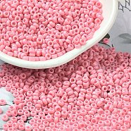 Baking Paint Glass Seed Beads, Donut, Light Coral, 8/0, 2.5~3x1~1.5mm, Hole: 1~1.2mm, about 40909pcs/1pound(SEED-P006-03A-02)
