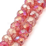 Spray Painted Imitation Jade Glass Beads Strands, AB Color Plated, Faceted, Round, Cerise, 6x5mm, Hole: 1.2mm, about 90pcs/strand, 17.72''(45cm)(GLAA-P058-01B-08)