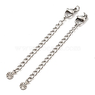 304 Stainless Steel Curb Chain Extender, End Chains with Lobster Claw Clasps and Flat Round Chain Tabs, Stainless Steel Color, 70mm(STAS-G310-07P)