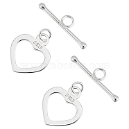 Elite 2Pcs 925 Sterling Silver Toggle Clasps, Heart, 925 Sterling Silver Plated, 21x16mm(FIND-PH0022-60)