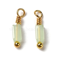 Imitation Jade Glass Charms, with Real 18K Gold Plated Brass Loop, Rectangle Charm, Honeydew, 11.5x2x2mm, Hole: 1.8mm(KK-P242-14G)
