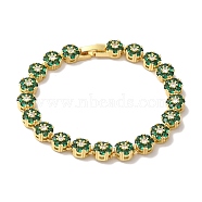 Rack Plating Brass Pave Cubic Zirconia Flower Link Chain Bracelets for Women, Lead Free & Cadmium Free, Real 18K Gold Plated, Green, 7-1/2 inch(19cm)(BJEW-A018-03G-05)