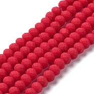 Glass Beads Strands, Faceted, Frosted, Rondelle, Crimson, 8mm, Hole: 1mm, about 63~65pcs/strand, 39~40cm(EGLA-A034-P8mm-MD22)