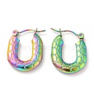 Ion Plating(IP) Rainbow Color 304 Stainless Steel Rectangle Chunky Hoop Earrings for Women, 22x17x3mm, Pin: 0.8mm(EJEW-G293-05M)