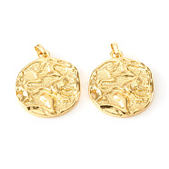 Brass Pendants, Textured, Flat Round with Constellation/Zodiac Sign, Real 18K Gold Plated, Leo, 31.5~34x28~29x3~4mm, Hole: 6x4mm(KK-I672-02C)