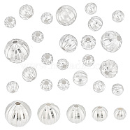 Elite 20Pcs 5 Style Fancy Cut Faceted Round 925 Sterling Silver Beads, Silver, 4~8mm, Hole: 1.5~2mm(STER-PH0001-69)