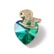 Real 18K Gold Plated Rack Plating Brass Micro Pave Clear Cubic Zirconia Pendants, with Glass, Long-Lasting Plated, Cadmium Free & Lead Free, Horse & Heart Charm, Light Sea Green, 17.5x12x10mm, Hole: 2x4mm(KK-C015-09G-09)