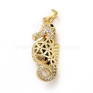 Brass Micro Pave Cubic Zirconia Pendants, Long-Lasting Plated, Real 18K Gold Plated, Sea Horse, Clear, 28x12x8mm, Hole: 3.5x5mm(KK-H433-29G)