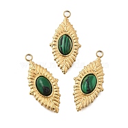 Natural Malachite Pendants, with Vacuum Plating 201 Stainless Steel Findings, Horse Eye, Real 18K Gold Plated, 20.5x10x3mm, Hole: 1.5mm(STAS-C111-59G)