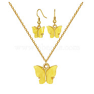 Alloy Acrylic Earrings & Necklaces Jewelry Sets, with Brass Cable Chains, Earring Hooks and 304 Stainless Steel Lobster Claw Clasps, Butterfly, Yellow, Necklaces: 17.71 inch(45cm), Earrings: 29mm, Pin: 0.8mm(SJEW-PH01380-06)