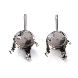 Non-Tarnish 304 Stainless Steel Stud Earring Settings, Prong Earring Settings, Flat Round, Stainless Steel Color, Fit for 7mm Rhinestone, 7mm, Pin: 0.8mm(X-STAS-B004-05P-B)