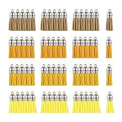 60Pcs 4 Colors Faux Suede Tassel Pendant Decorations, with Platinum CCB Plastic Cord Ends, Gold, 33~35x10mm, Hole: 2.5~3mm, 15pcs/color(X1-FIND-LS0001-04E)