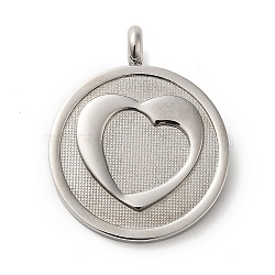304 Stainless Steel Pendants,  Stainless Steel Color, Flat Round, Heart, 31x25x2mm, Hole: 4mm(STAS-C086-06E-P)