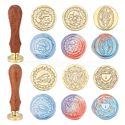 SUPERDANT 6Pcs 6 Style Wax Seal Brass Stamp Head, with 2Pcs Pear Wood Handle, for Wax Seal Stamp, Mixed Patterns, Stamp Head: 25x14.5mm, 1pc/style, 6pcs/bag(DIY-SD0001-37)