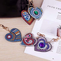 DIY Diamond Painting Stickers Kits For Key Chain Making, with Diamond Painting Stickers, Resin Rhinestones, Diamond Sticky Pen, Lobster Clasps, Chain, Tray Plate and Glue Clay, Heart, Mixed Color, 65x66x2mm(DIY-R076-008)