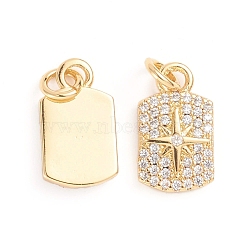 Brass Micro Pave Cubic Zirconia Pendants, with Jump Ring, Rectangle with Star, Clear, Golden, 14.5x8.5x2mm, Hole: 3mm(X-ZIRC-E164-31G)