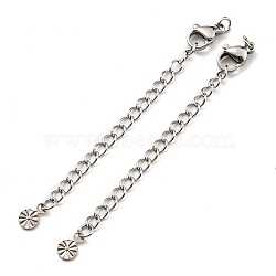 Tarnish Resistant 304 Stainless Steel Curb Chain Extender, End Chains with Lobster Claw Clasps and Flat Round Chain Tabs, Stainless Steel Color, 70mm(STAS-G310-07P)