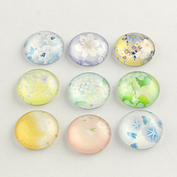 Flower Pattern Flatback Half Round Glass Dome Cabochons, for DIY Projects, Mixed Color, 10x3.5mm(GGLA-R026-10mm-08)