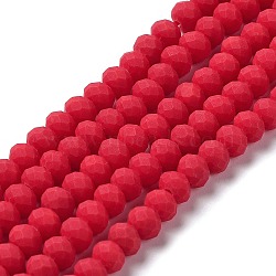 Glass Beads Strands, Faceted, Frosted, Rondelle, Crimson, 8mm, Hole: 1mm, about 65~68pcs/strand, 15.7~16.1 inch(40~41cm)(EGLA-A034-P8mm-MD22)