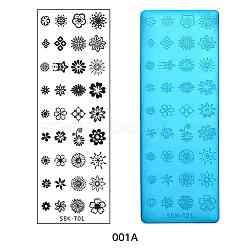 Stainless Steel Nail Art Stamping Plates, Nail Image Templates, Rectangle with Flower Pattern, Stainless Steel Color, 120x40mm(X-MRMJ-Q044-001A)