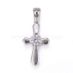 304 Stainless Steel Pendants, with Cubic Zirconia, Cross, Stainless Steel Color, 25x11.5x4mm, Hole: 4x2.5mm(STAS-H329-22P)