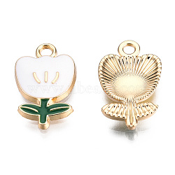 Eco-Friendly Zinc Alloy  Pendants, with Enamel, Flower, Cadmium Free & Nickel Free & Lead Free, Golden, White, 19.5x11.5x3mm, Hole: 2mm(ENAM-R051-06-04G-NR)