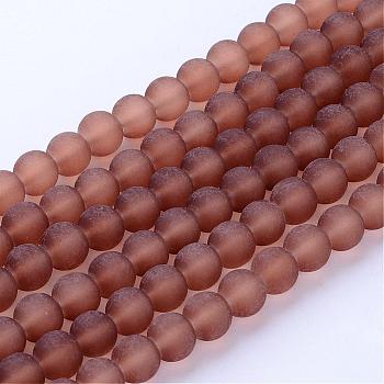 Transparent Glass Bead Strands, Frosted, Round, Camel, 10mm, Hole: 1.3~1.6mm, about 80pcs/strand, 31.4 inch