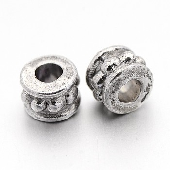 Tibetan Style Alloy Beads, Lead Free & Nickel Free & Cadmium Free, Column, Antique Silver, 6x4.5mm, Hole: 2.5mm