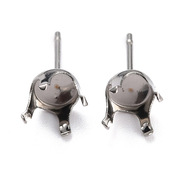 304 Stainless Steel Stud Earring Settings, Prong Earring Settings, Flat Round, Stainless Steel Color, Fit for 7mm Rhinestone, 7mm, Pin: 0.8mm