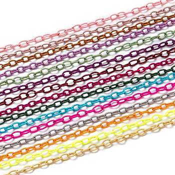 Handmade Nylon Cable Chains Loop, Oval, Mixed Color, 8~9x11~13x2mm, about 85cm/strand, 33.5 inch