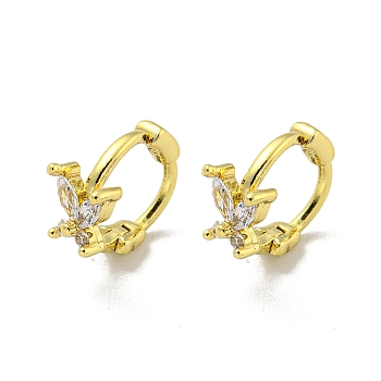 Brass Micro Pave Cubic Zirconia Hoop Earring, Real 18K Gold Plated, Flower, 8.5x4.5mm