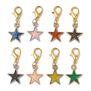 Star Alloy Enamel Pendants Decorations, with Alloy Lobster Claw Clasps, Mixed Color, 28mm, 8pcs/set