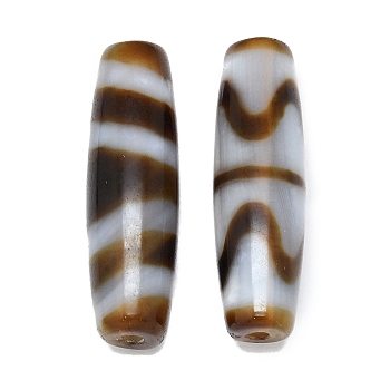 Tibetan Style dZi Beads, Natural Agate Beads, Rice, Dyed & Heated, Tiger Pattern, 38.5x11.5mm, Hole: 2.2mm