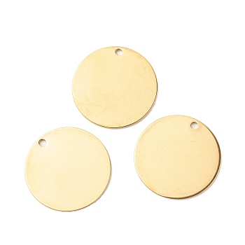 Ion Plating(IP) 201 Stainless Steel Pendants, Flat Round, Golden, 30x30x1mm, Hole: 2.2mm