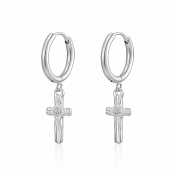 Elegant Stainless Steel Cross Earrings with Diamonds for Women's Daily Wear