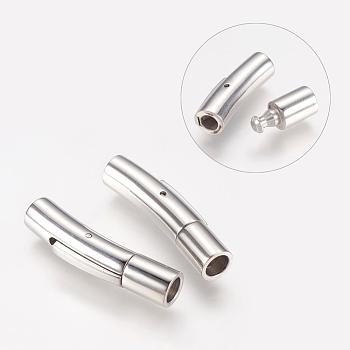 Tube 304 Stainless Steel Bayonet Clasps, Jewelry Findings, Stainless Steel Color, 28~30x5.5mm, Hole: 4mm