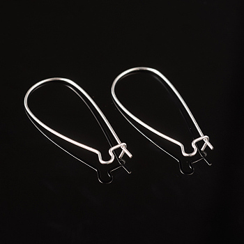 Silver Color Plated Brass Hoop Earrings Findings Kidney Ear Wires Making Findings, Lead Free and Cadmium Free, 20~21 Gauge, 33x14x0.7~0.8mm