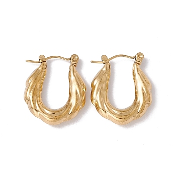 Ion Plating(IP) 304 Stainless Steel Thick Hoop Earrings for Women, Golden, 23x18.5x4mm, Pin: 0.6mm